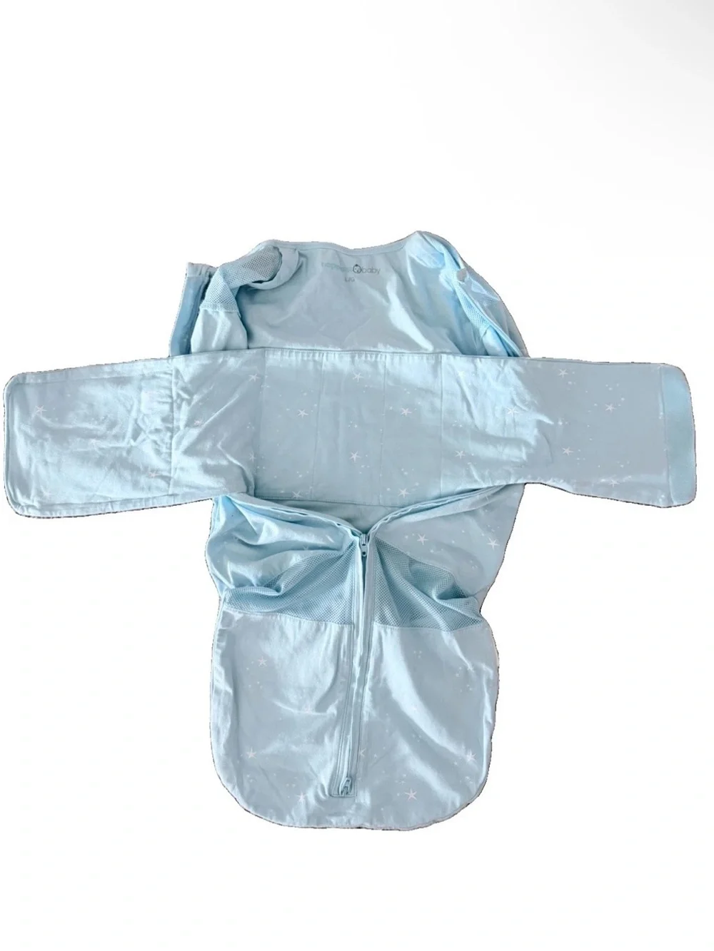 Happiest Baby Sleepea 5 Second Swaddle Large (18-25lb) Light Blue w Stars, EUC